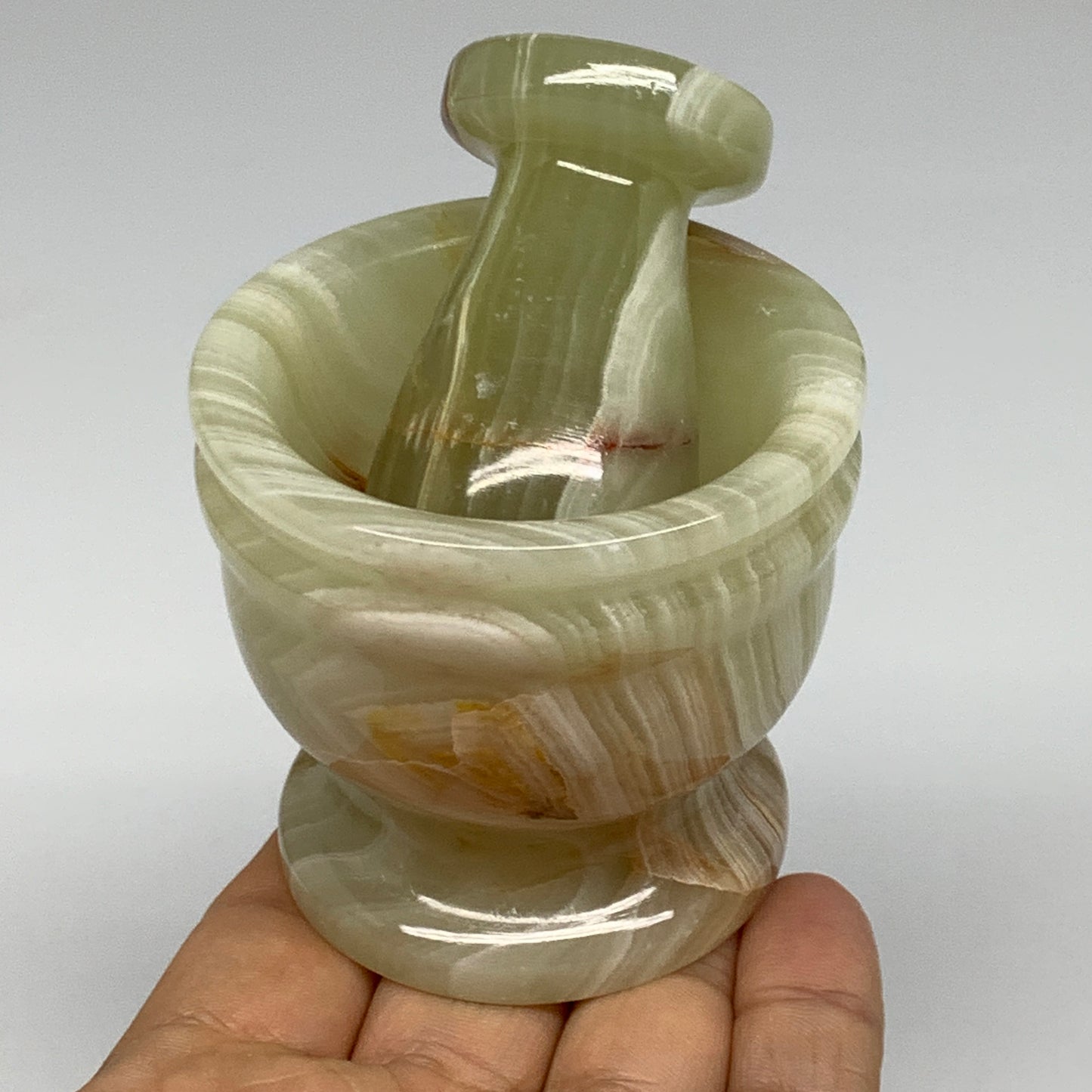 0.7 lbs,  2.2"x2.4", Natural Green Onyx Crystal Pestle and Mortar Handmade, B32582