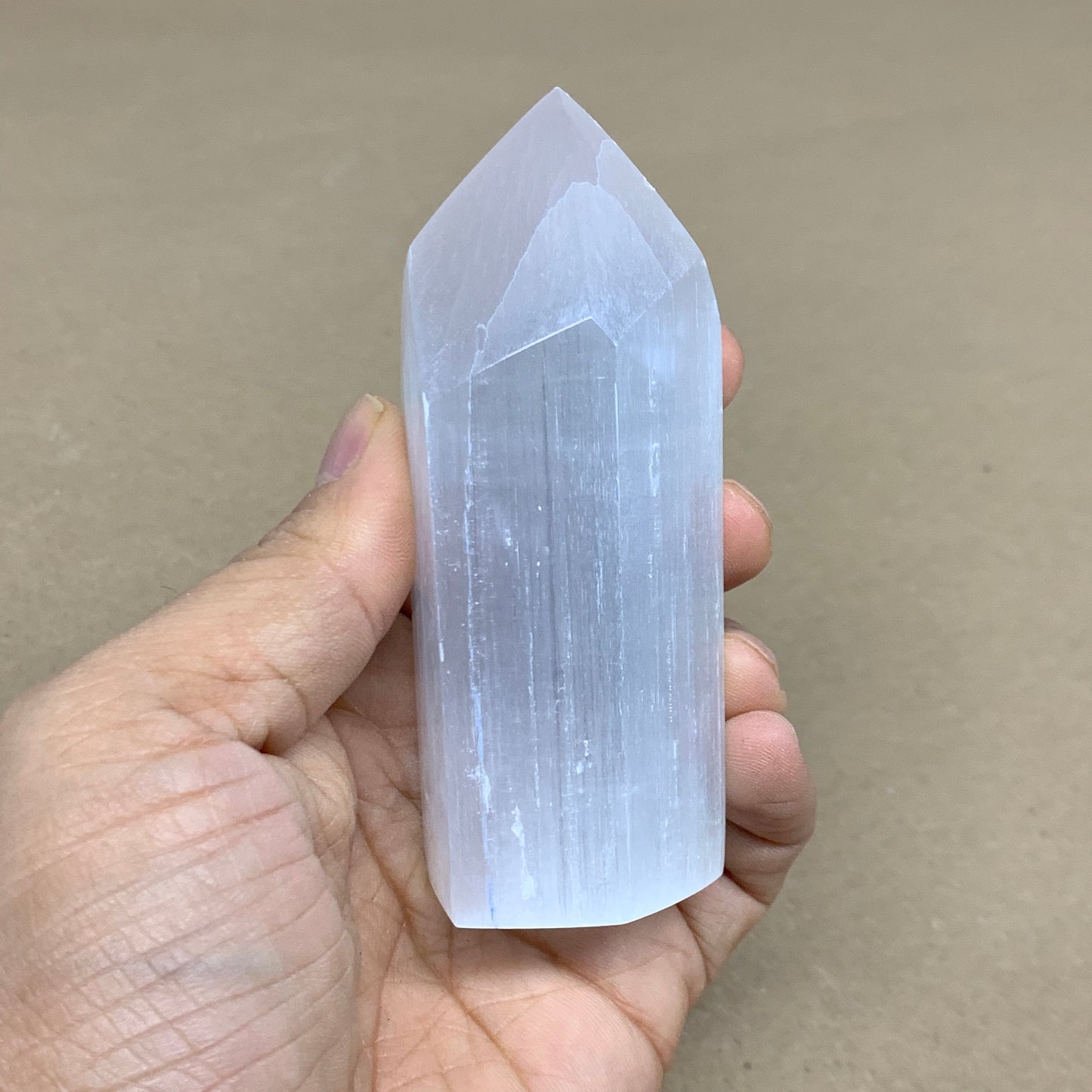 180g, 3.8"x1.4"x1.6", Selenite (Satin Spar) Crystal Tower Point, B36005