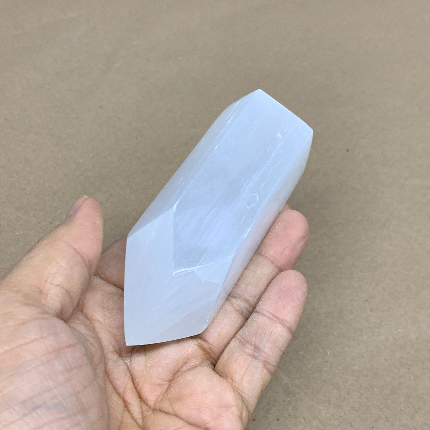 180g, 3.8"x1.4"x1.6", Selenite (Satin Spar) Crystal Tower Point, B36005