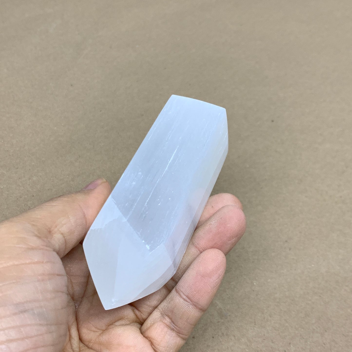 180g, 3.8"x1.4"x1.6", Selenite (Satin Spar) Crystal Tower Point, B36005