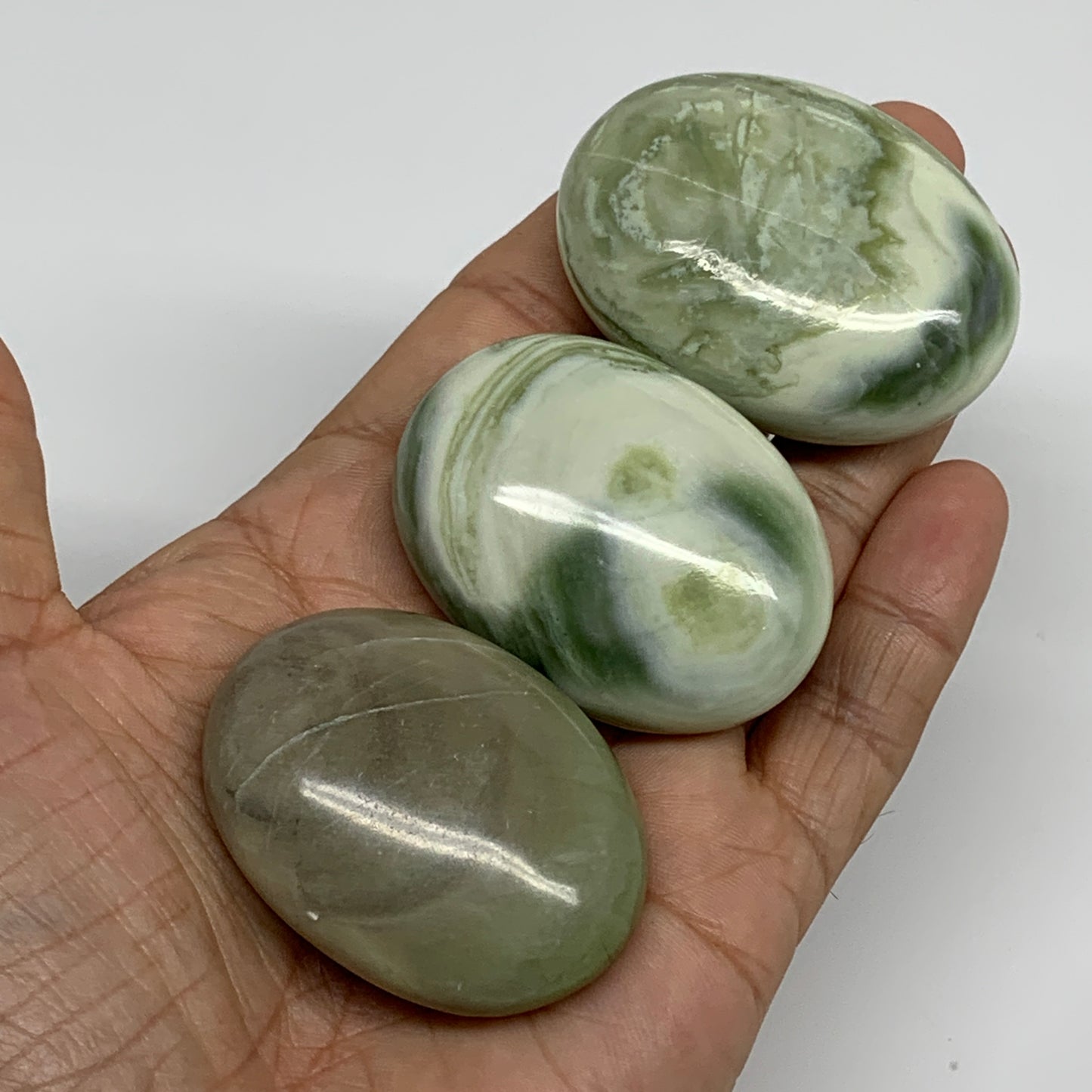 159.9g, 1.9"- 2.1", 3pcs, Natural Serpentine Palm-Stone Gemstone, B34623