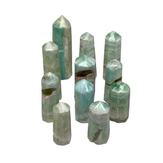 2.25 lbs, 2.2" - 4", 11 pcs, Caribbean Calcite Towers/Obelisks, B26380