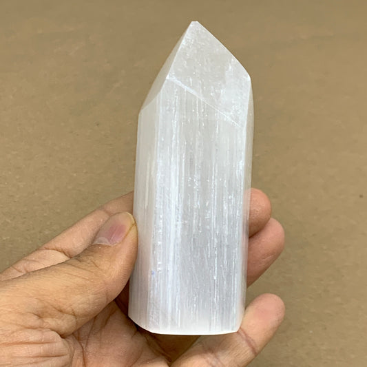 183g, 3.7"x1.6", Selenite (Satin Spar) Crystal Tower Point Powerful, B36006