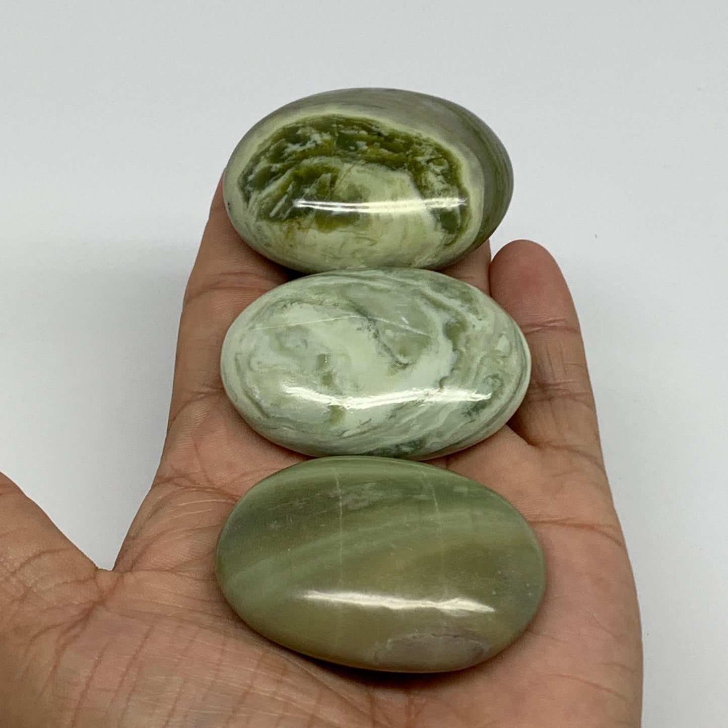 164.3g, 2"- 2.1", 3pcs, Natural Serpentine Palm-Stone Gemstone, B34624