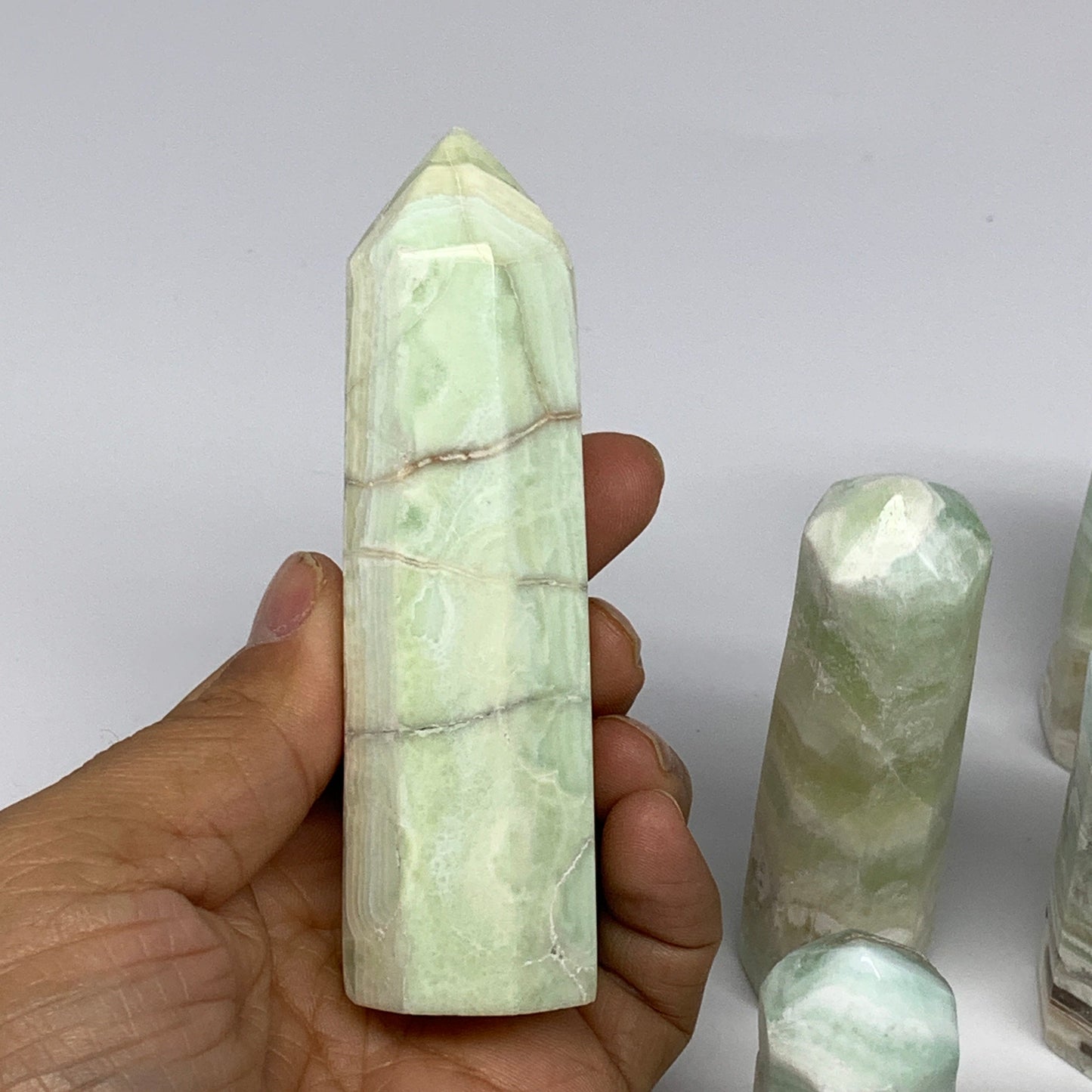 2.25 lbs, 2.2" - 4", 11 pcs, Caribbean Calcite Towers/Obelisks, B26380