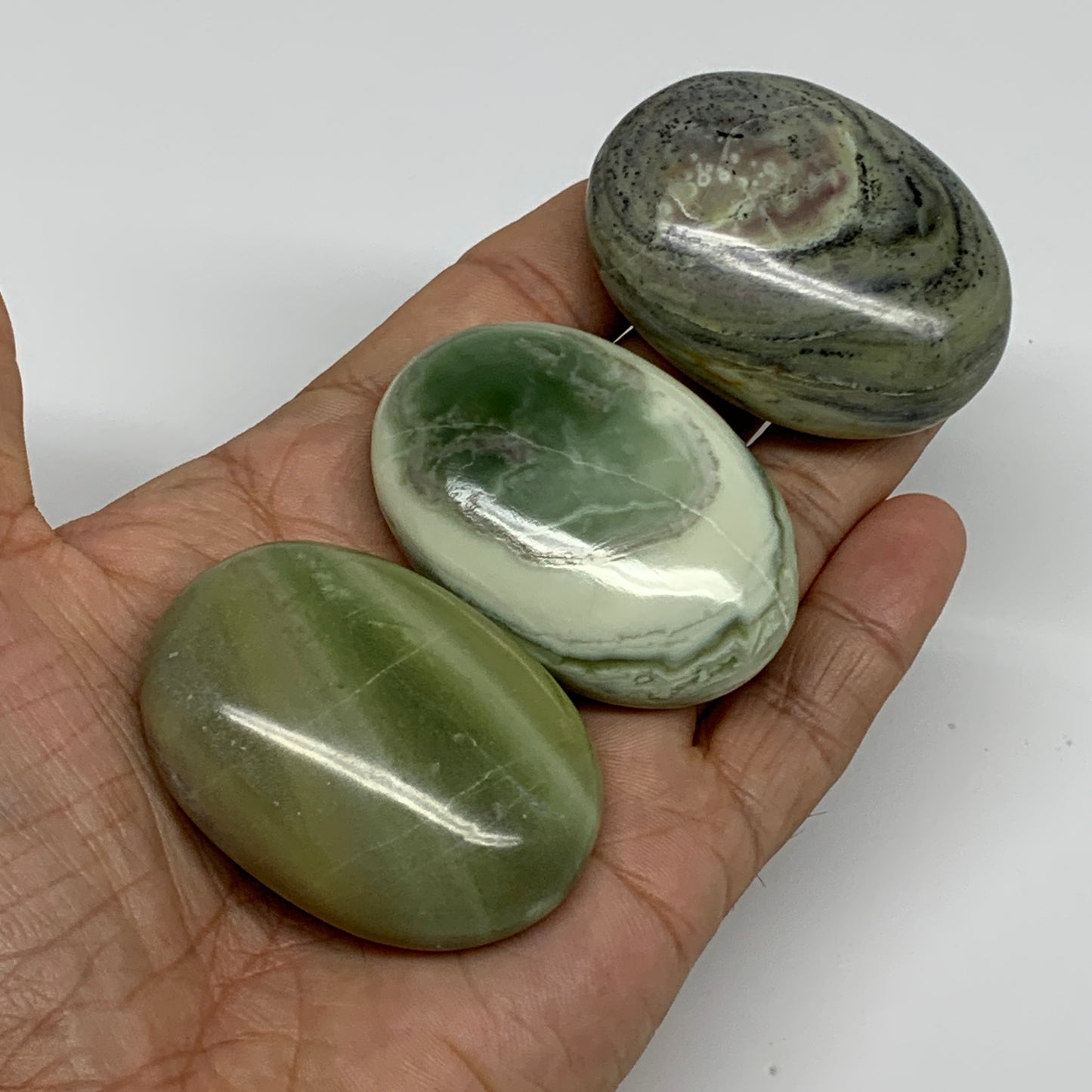 164.3g, 2"- 2.1", 3pcs, Natural Serpentine Palm-Stone Gemstone, B34624