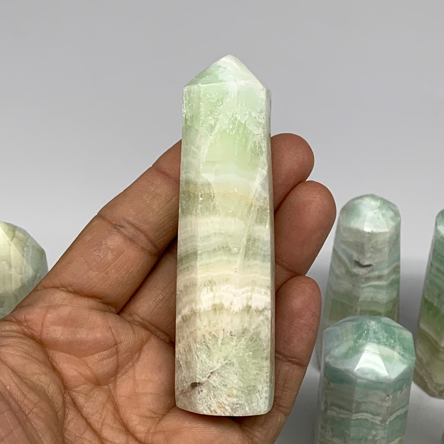 2.25 lbs, 2.2" - 4", 11 pcs, Caribbean Calcite Towers/Obelisks, B26380