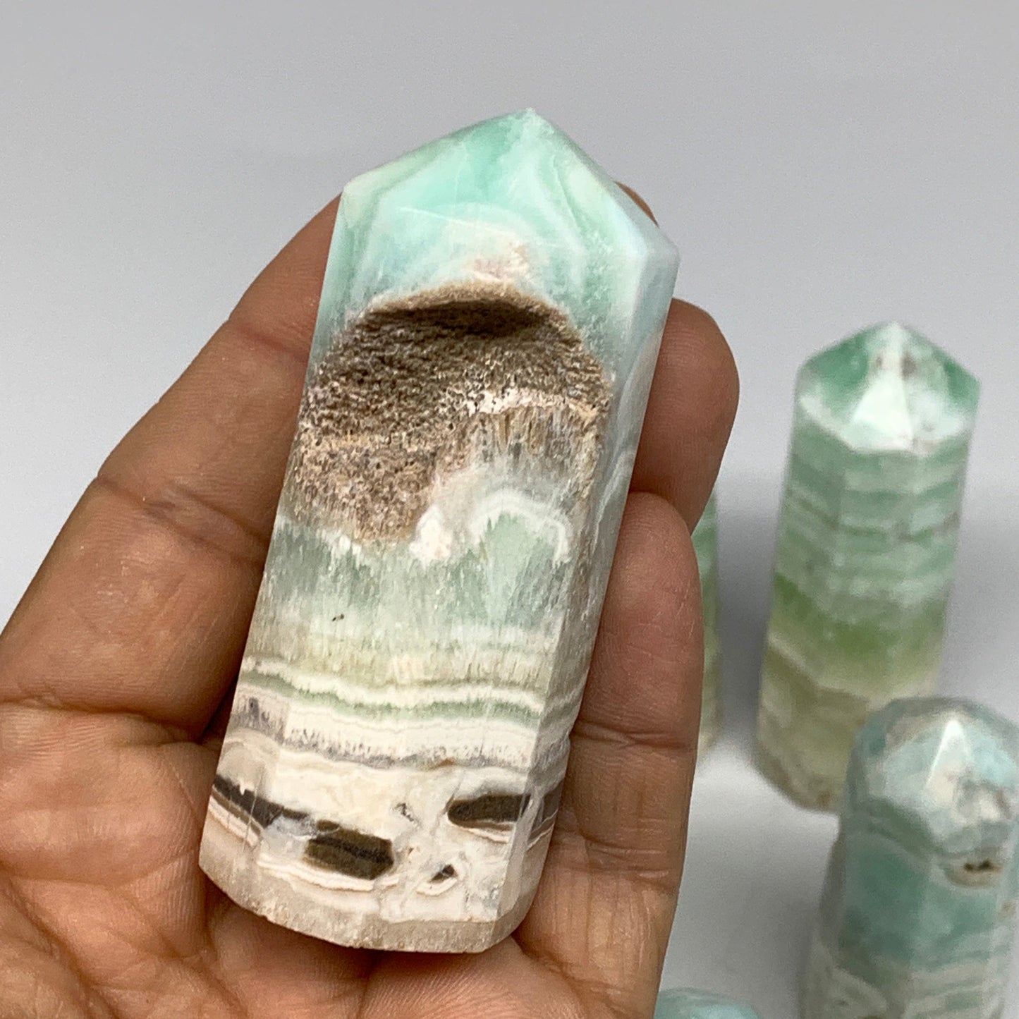 2.25 lbs, 2.2" - 4", 11 pcs, Caribbean Calcite Towers/Obelisks, B26380