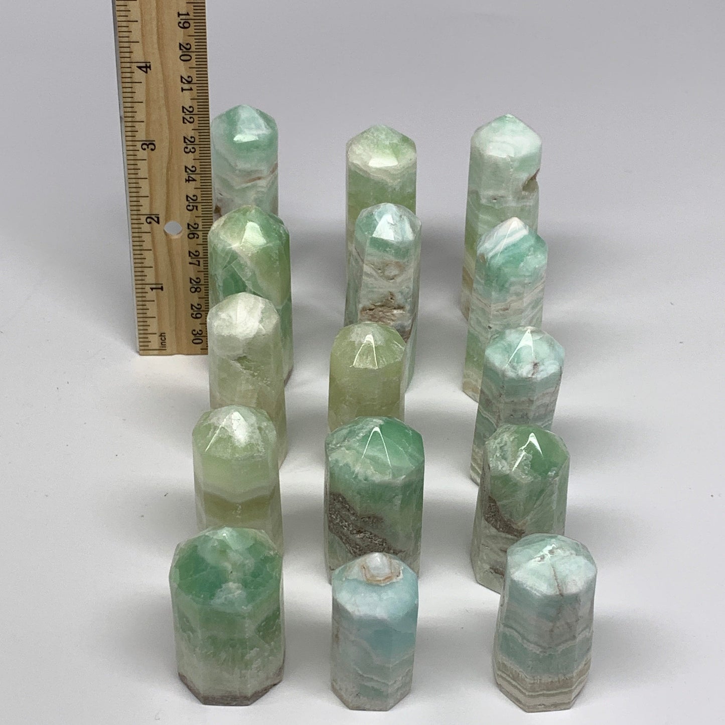 2.27 lbs, 1.9" - 3.1", 15 pcs, Caribbean Calcite Towers/Obelisks, B26379