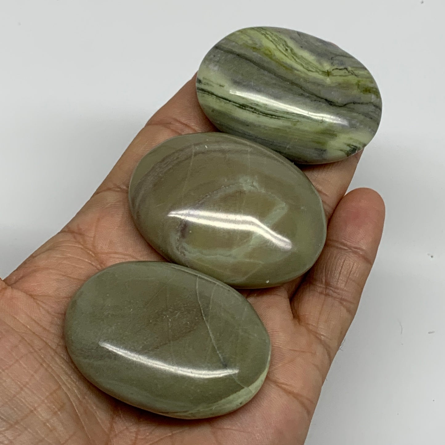 153.4g, 2"- 2", 3pcs, Natural Serpentine Palm-Stone Gemstone, B34625