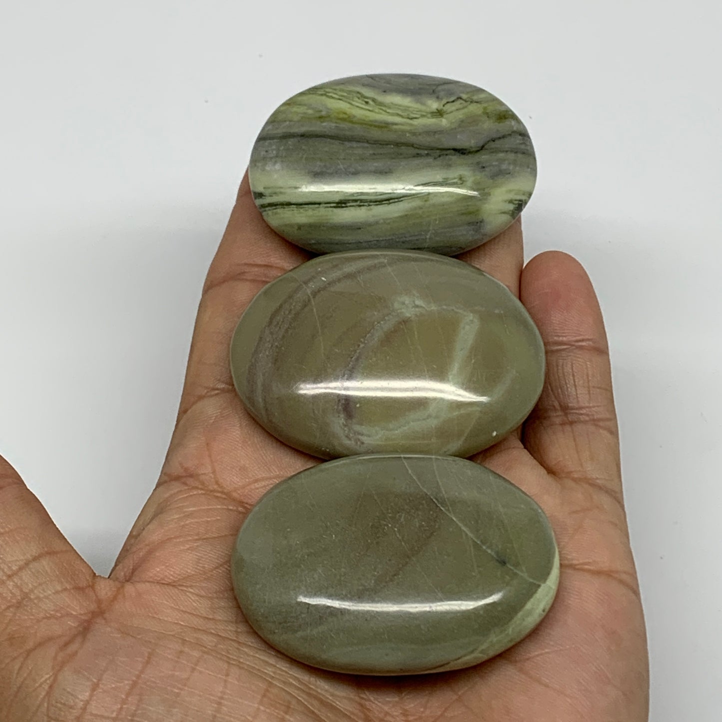 153.4g, 2"- 2", 3pcs, Natural Serpentine Palm-Stone Gemstone, B34625