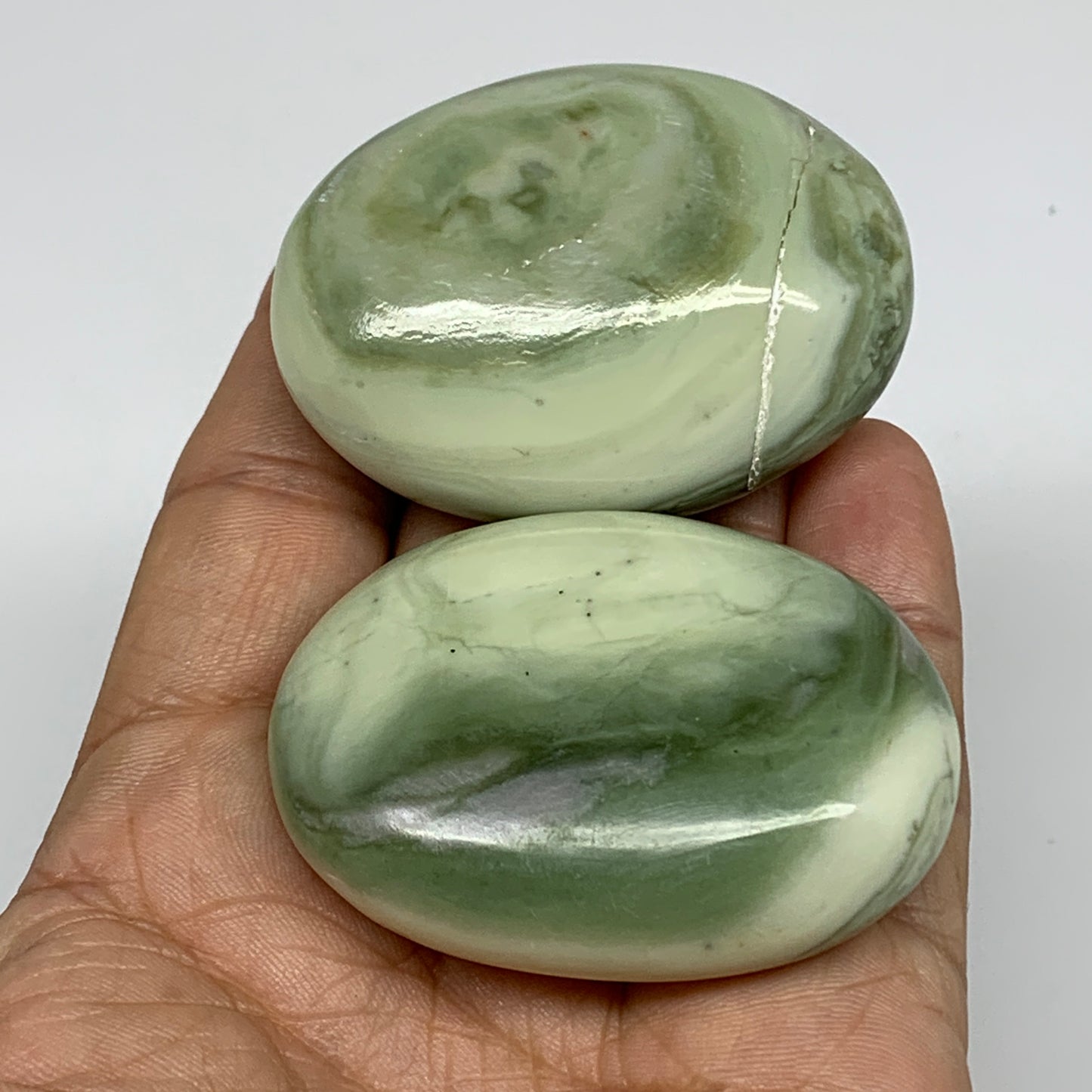 135.6g, 2.1"- 2.2", 2pcs, Natural Serpentine Palm-Stone Gemstone, B34627