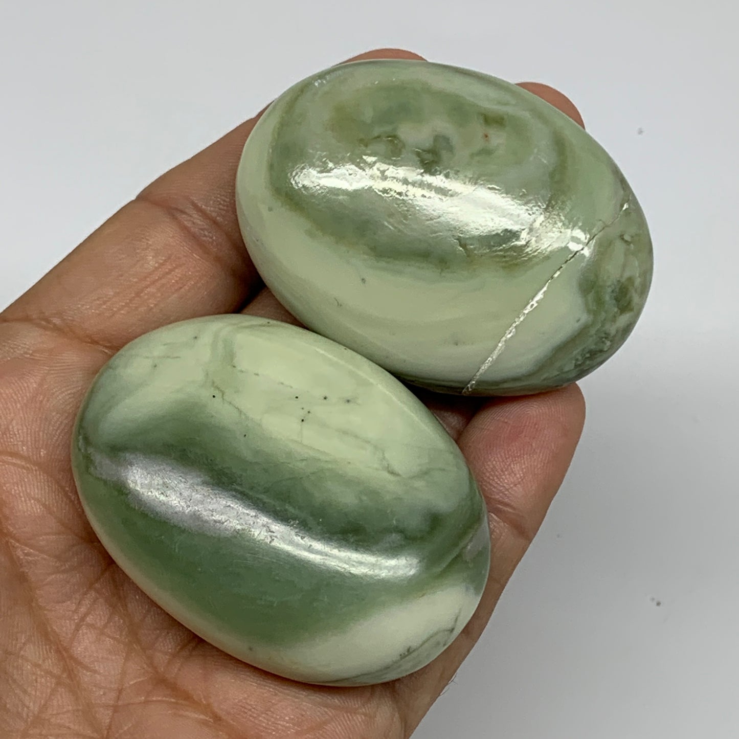 135.6g, 2.1"- 2.2", 2pcs, Natural Serpentine Palm-Stone Gemstone, B34627