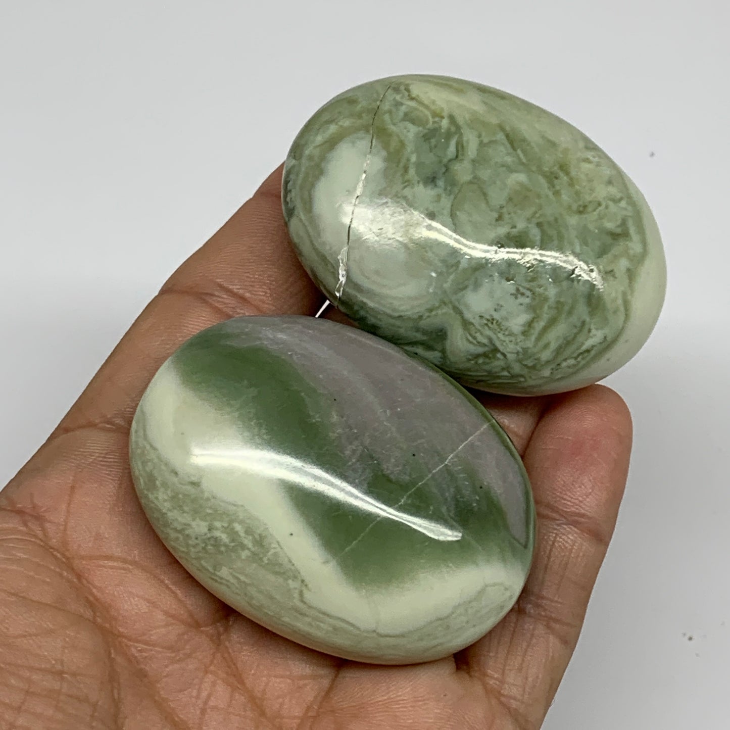 135.6g, 2.1"- 2.2", 2pcs, Natural Serpentine Palm-Stone Gemstone, B34627