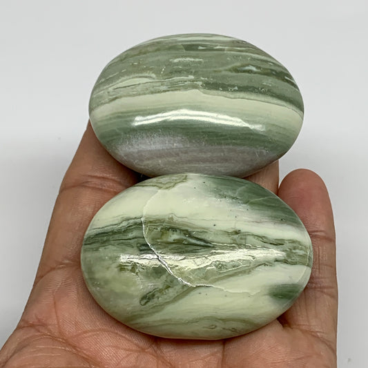 130g, 2.2"- 2.2", 2pcs, Natural Serpentine Palm-Stone Gemstone, B34631