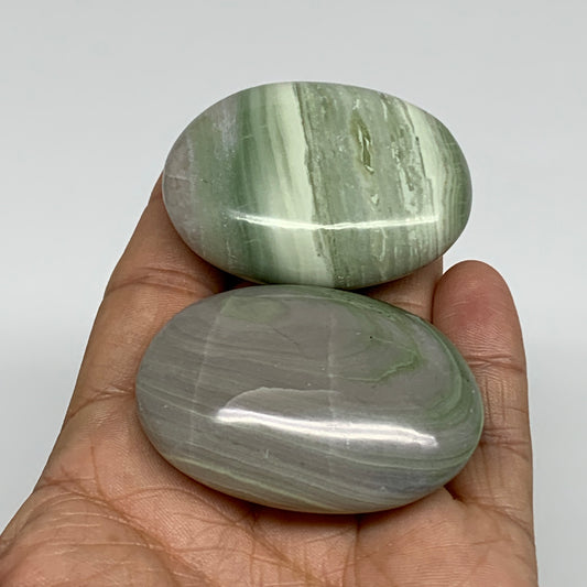 113.1g, 2"- 2.1", 2pcs, Natural Serpentine Palm-Stone Gemstone, B34633