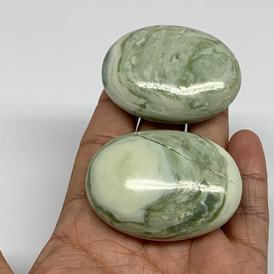 126.5g, 2.1"- 2.2", 2pcs, Natural Serpentine Palm-Stone Gemstone, B34636