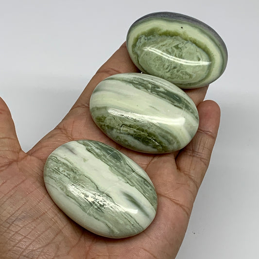 197.2g, 2.1"- 2.2", 3pcs, Natural Serpentine Palm-Stone Gemstone, B34637