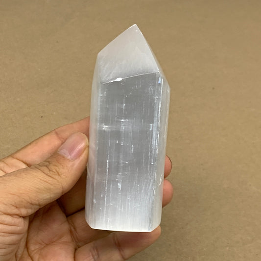 208g, 3.8"x1.6", Selenite (Satin Spar) Crystal Tower Point, B36017