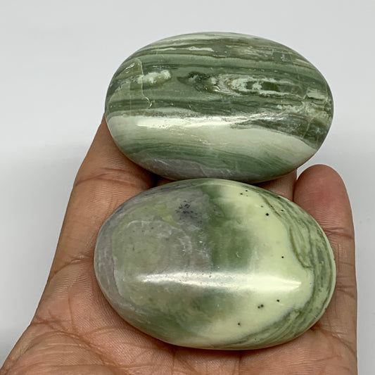 138.2g, 2.2"- 2.2", 2pcs, Natural Serpentine Palm-Stone Gemstone, B34638