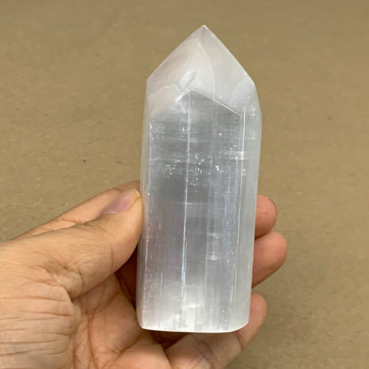 202g, 3.9"x1.6", Selenite (Satin Spar) Crystal Tower Point, B36018