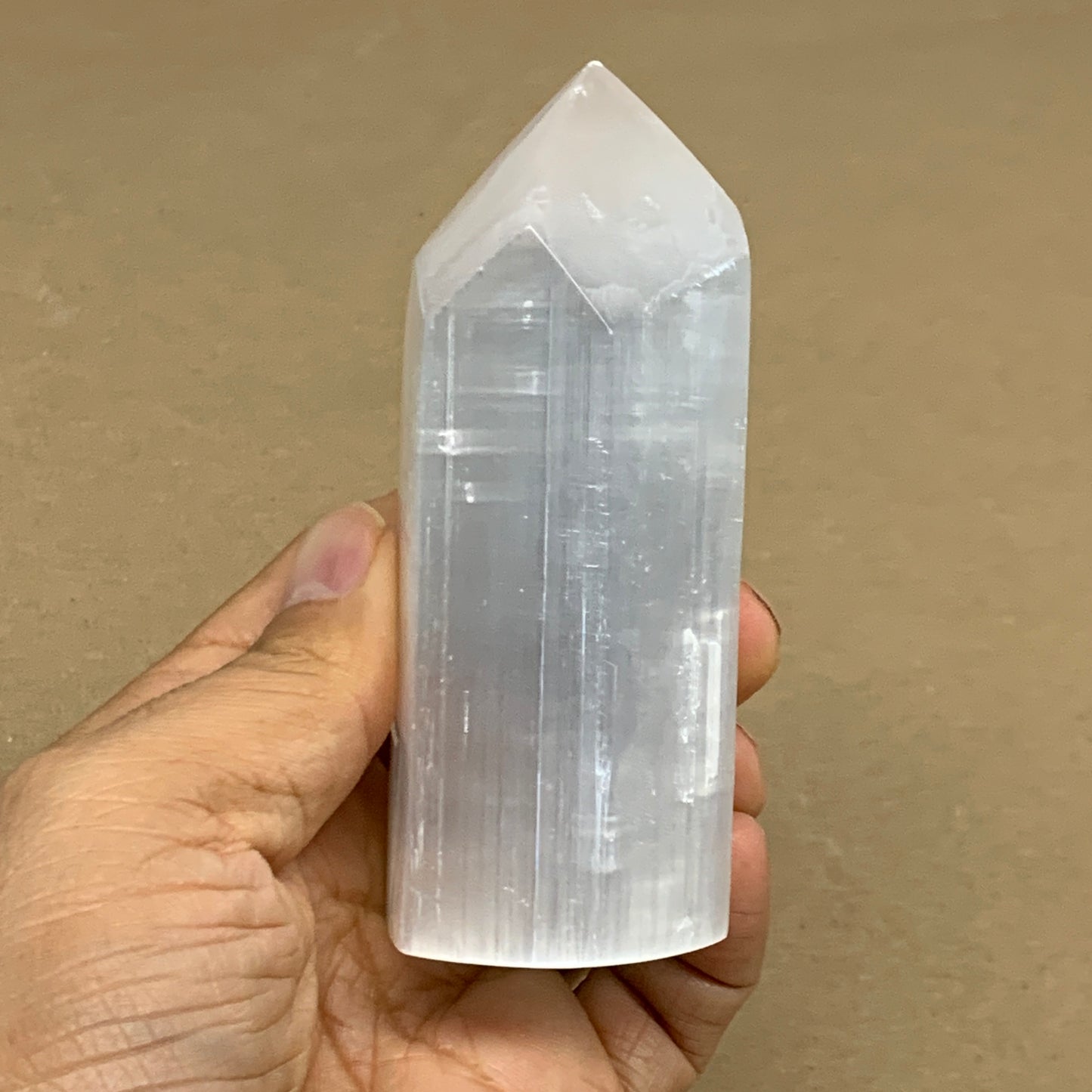 202g, 3.9"x1.6", Selenite (Satin Spar) Crystal Tower Point, B36018