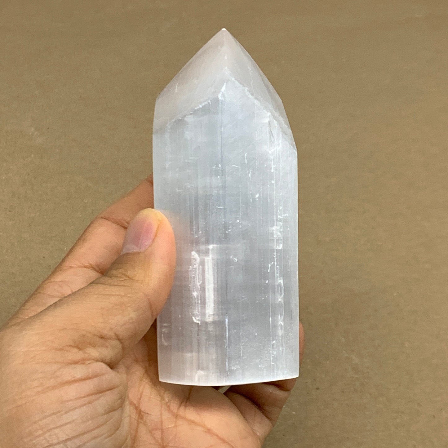 202g, 3.9"x1.6", Selenite (Satin Spar) Crystal Tower Point, B36018