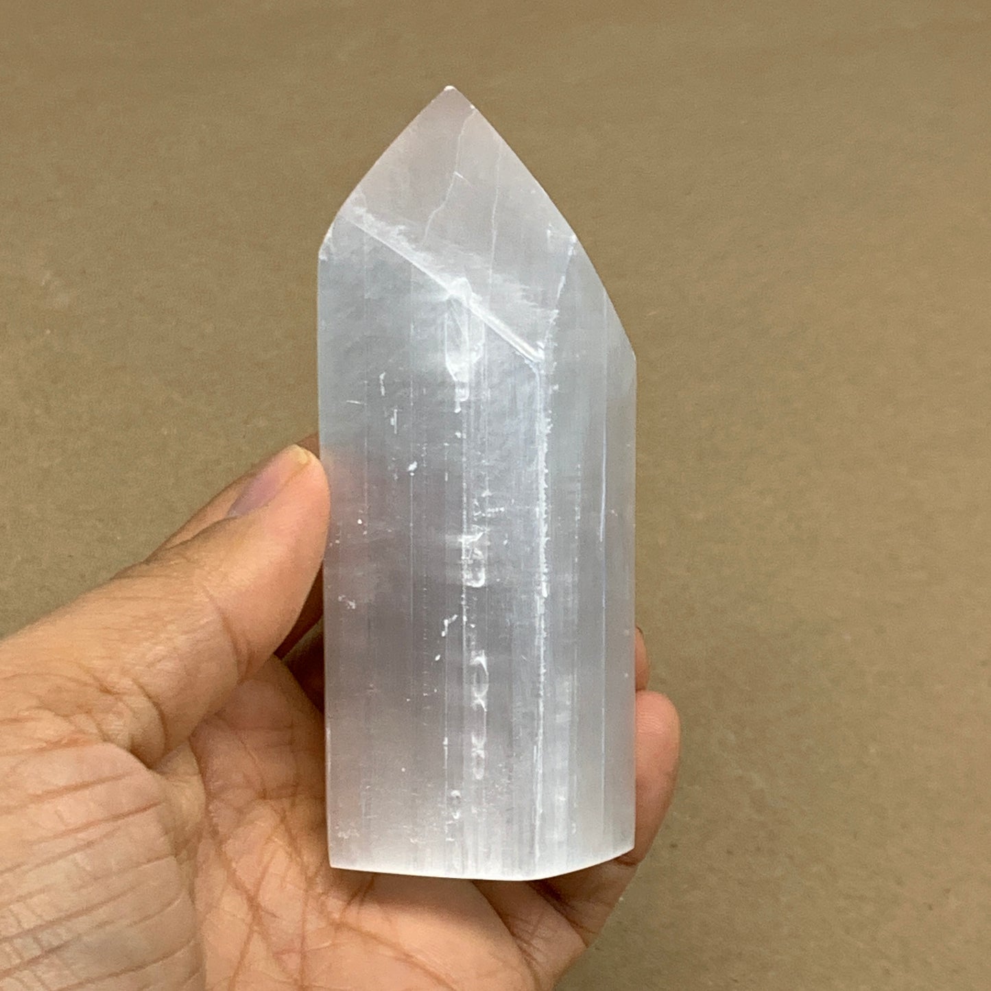 202g, 3.9"x1.6", Selenite (Satin Spar) Crystal Tower Point, B36018