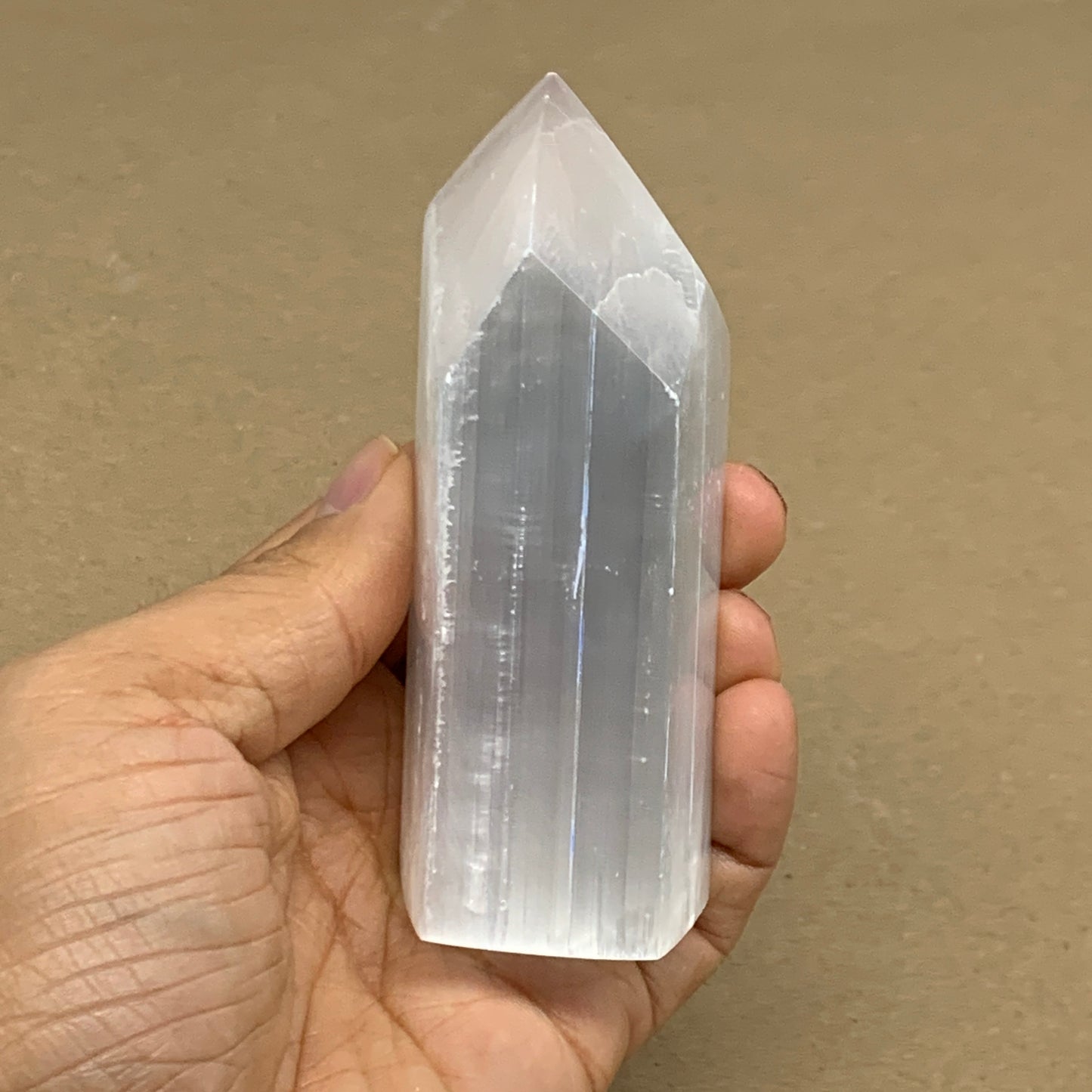 202g, 3.9"x1.6", Selenite (Satin Spar) Crystal Tower Point, B36018