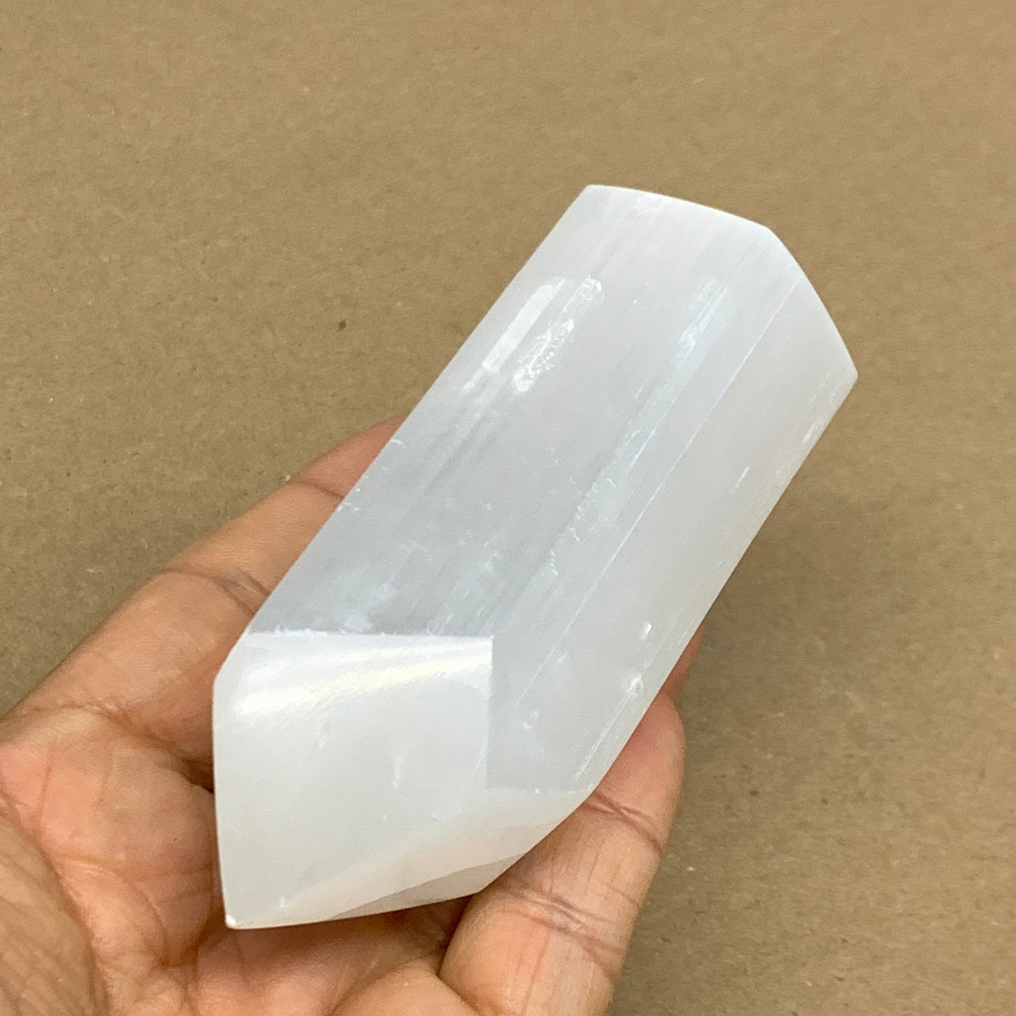 202g, 3.9"x1.6", Selenite (Satin Spar) Crystal Tower Point, B36018