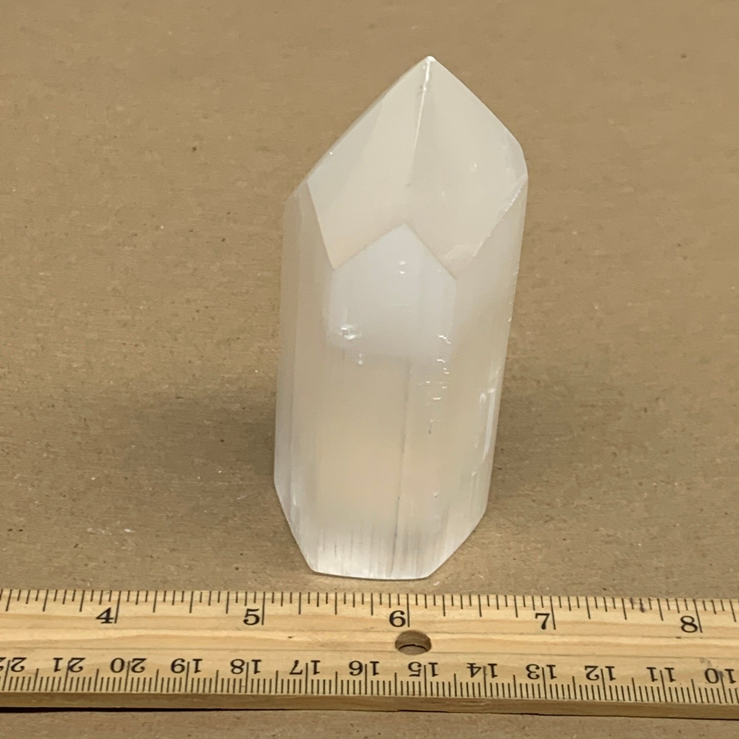 202g, 3.9"x1.6", Selenite (Satin Spar) Crystal Tower Point, B36018