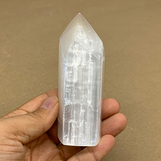 172g, 3.9"x1.5", Selenite (Satin Spar) Crystal Tower Point, B36020