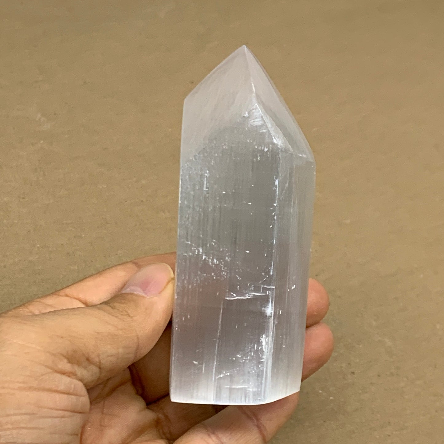 191g, 3.8"x1.5", Selenite (Satin Spar) Crystal Tower Point, B36021