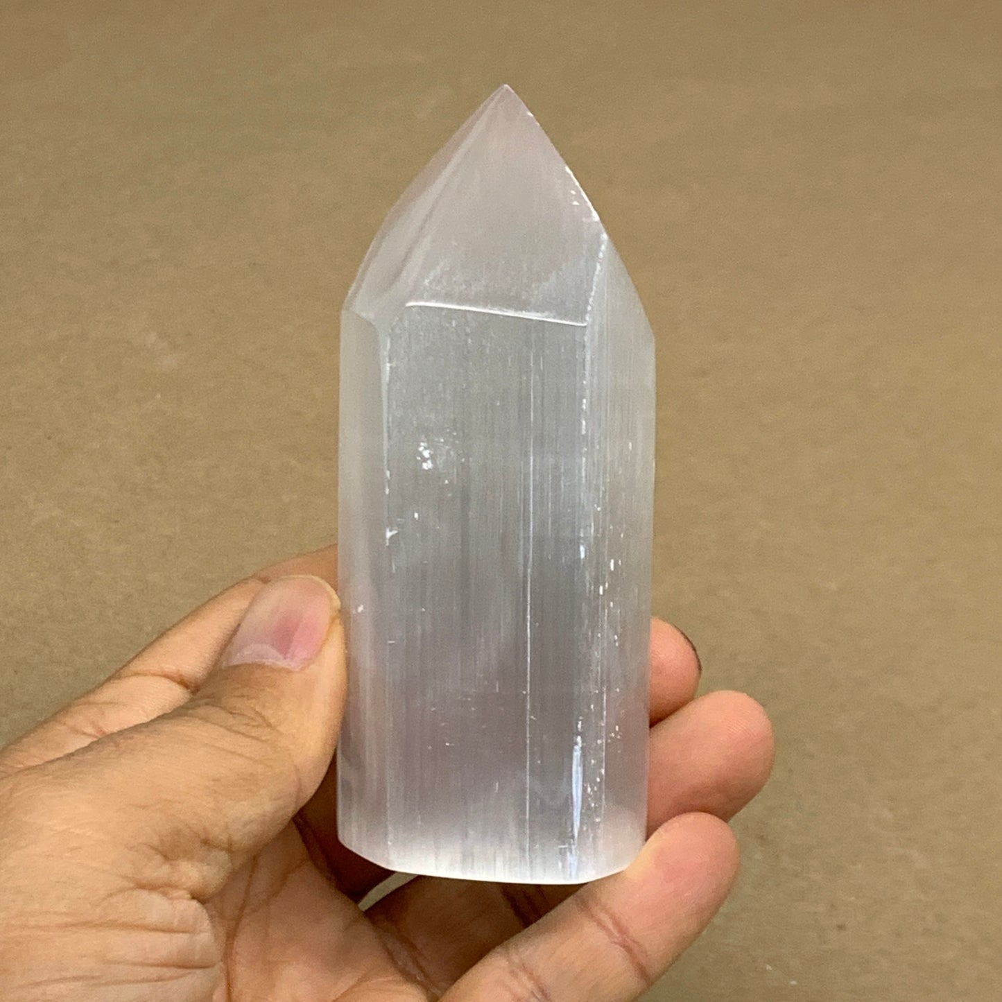 191g, 3.8"x1.5", Selenite (Satin Spar) Crystal Tower Point, B36021