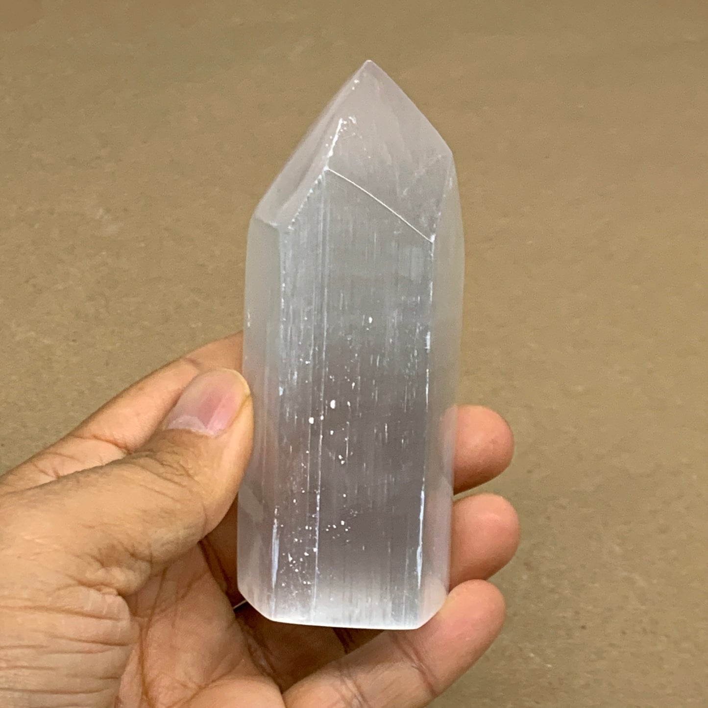 191g, 3.8"x1.5", Selenite (Satin Spar) Crystal Tower Point, B36021