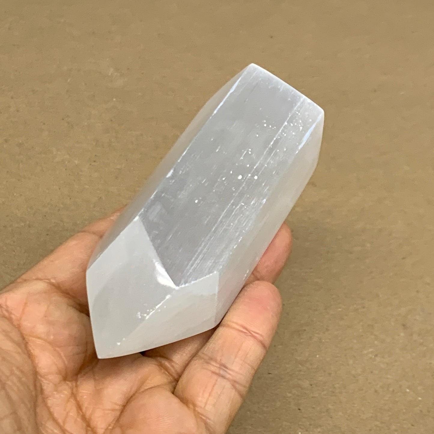 191g, 3.8"x1.5", Selenite (Satin Spar) Crystal Tower Point, B36021