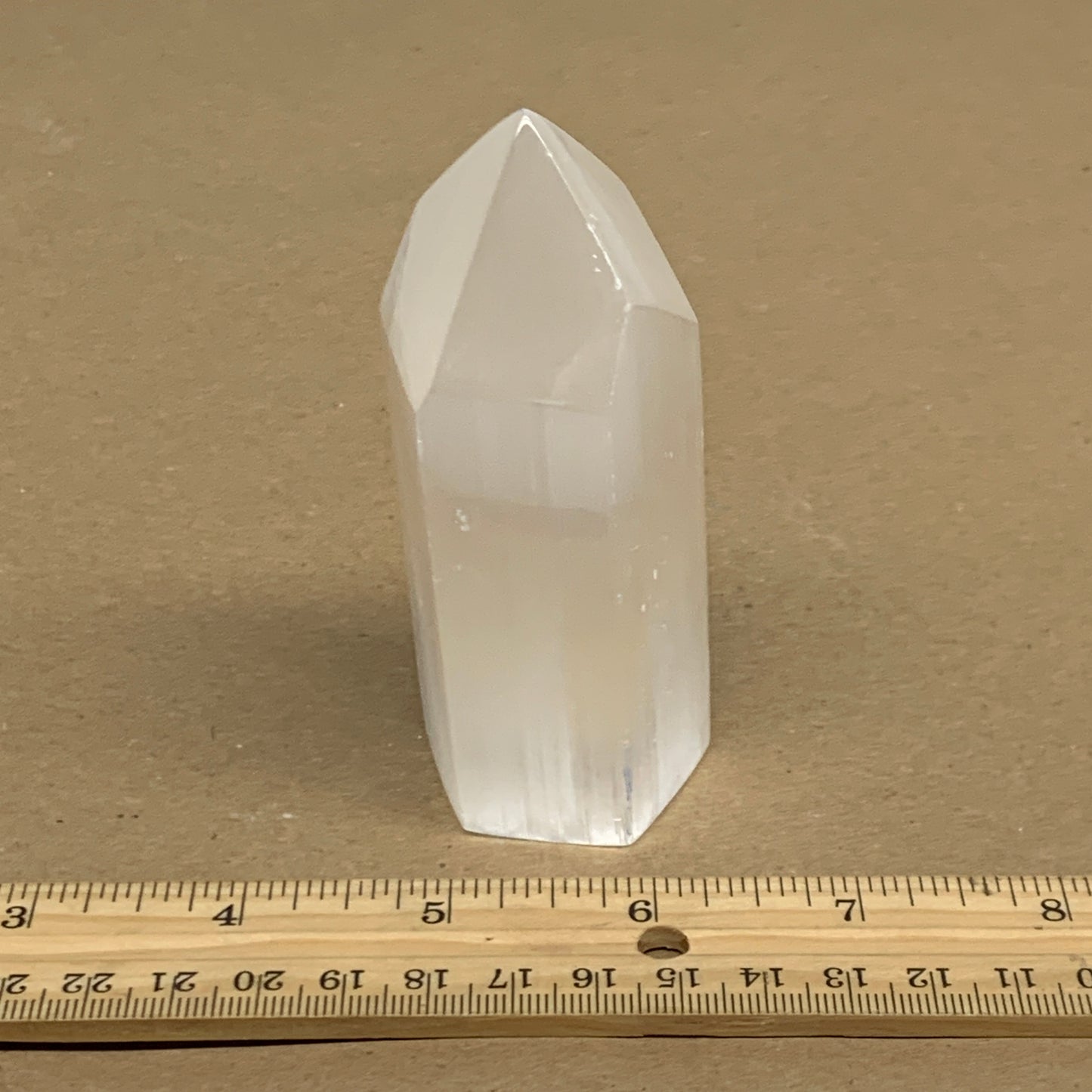 191g, 3.8"x1.5", Selenite (Satin Spar) Crystal Tower Point, B36021