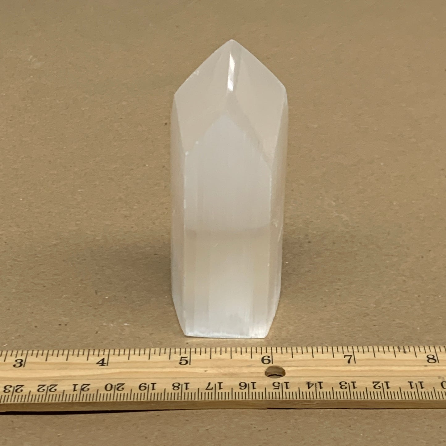 191g, 3.8"x1.5", Selenite (Satin Spar) Crystal Tower Point, B36021