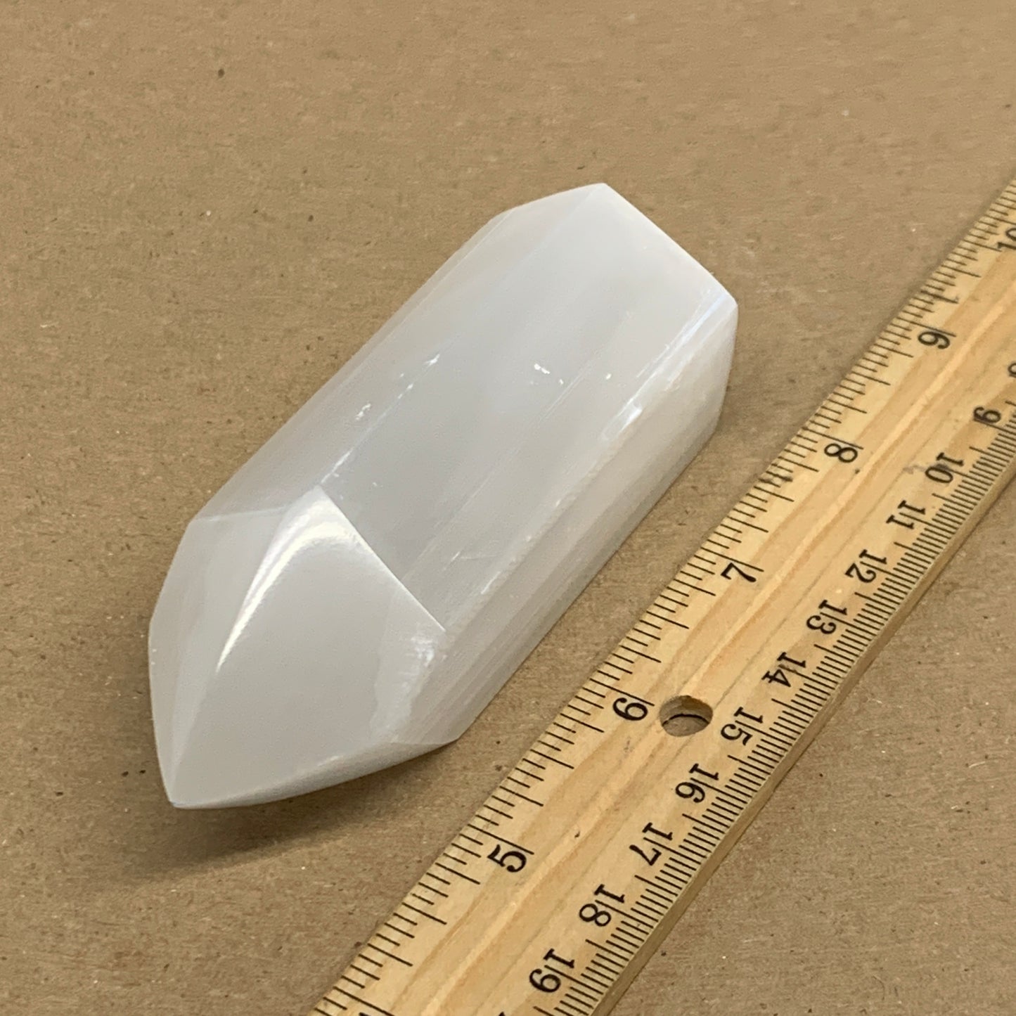 191g, 3.8"x1.5", Selenite (Satin Spar) Crystal Tower Point, B36021