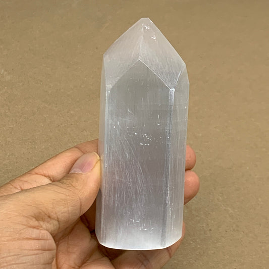 203g, 3.9"x1.6", Selenite (Satin Spar) Crystal Tower Point, B36028