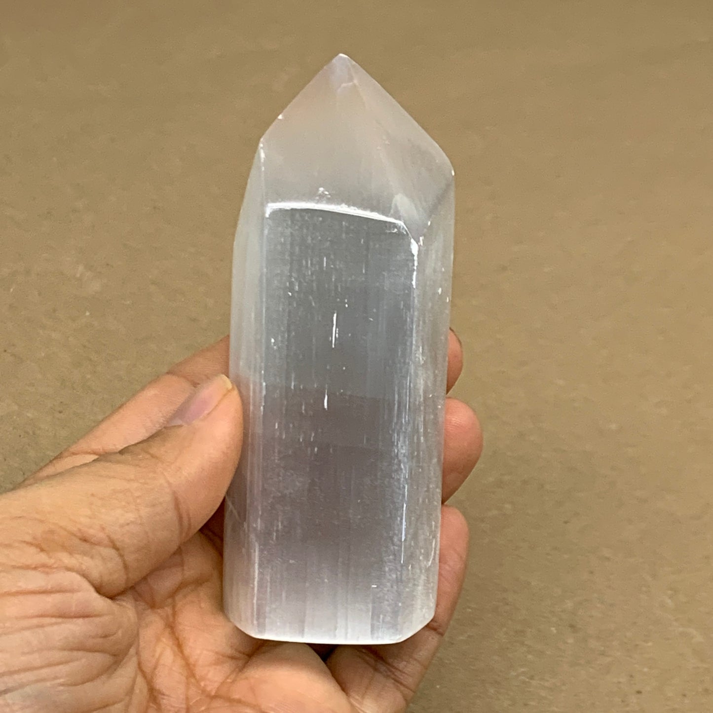 186g, 3.8"x1.5", Selenite (Satin Spar) Crystal Tower Point, B36029