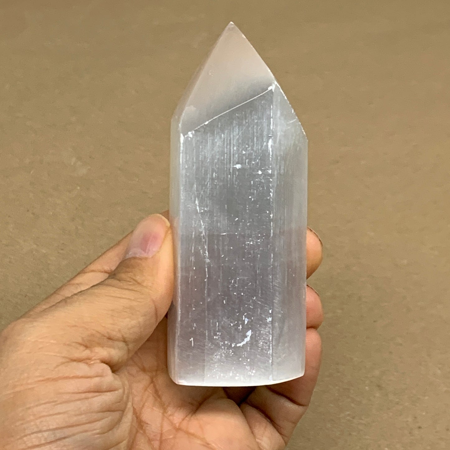 186g, 3.8"x1.5", Selenite (Satin Spar) Crystal Tower Point, B36029