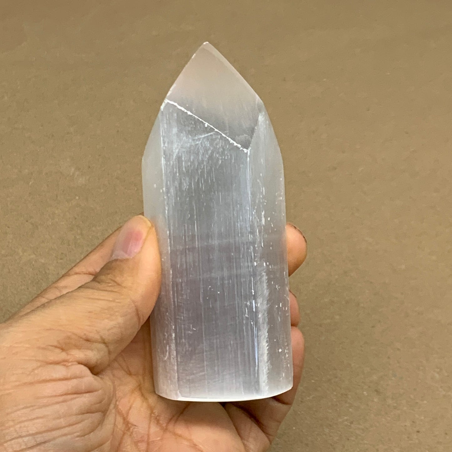 186g, 3.8"x1.5", Selenite (Satin Spar) Crystal Tower Point, B36029