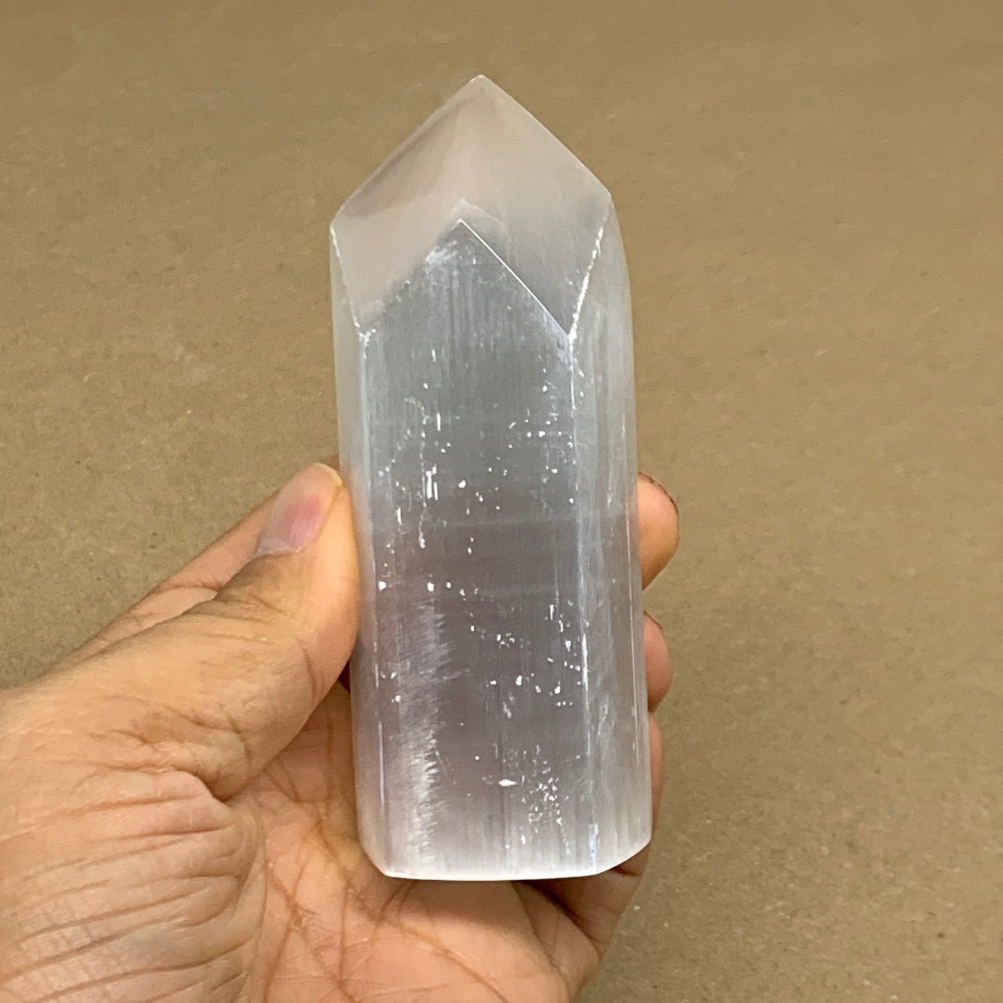 186g, 3.8"x1.5", Selenite (Satin Spar) Crystal Tower Point, B36029