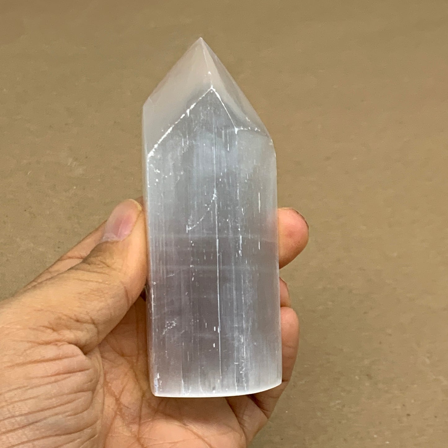 186g, 3.8"x1.5", Selenite (Satin Spar) Crystal Tower Point, B36029