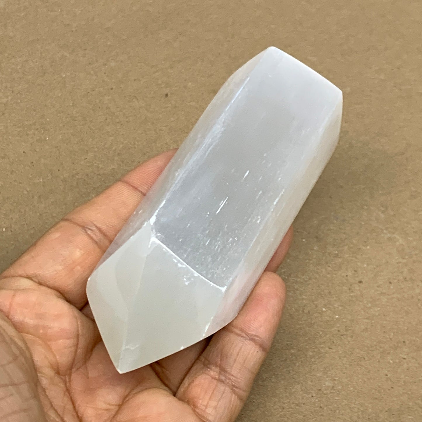 186g, 3.8"x1.5", Selenite (Satin Spar) Crystal Tower Point, B36029