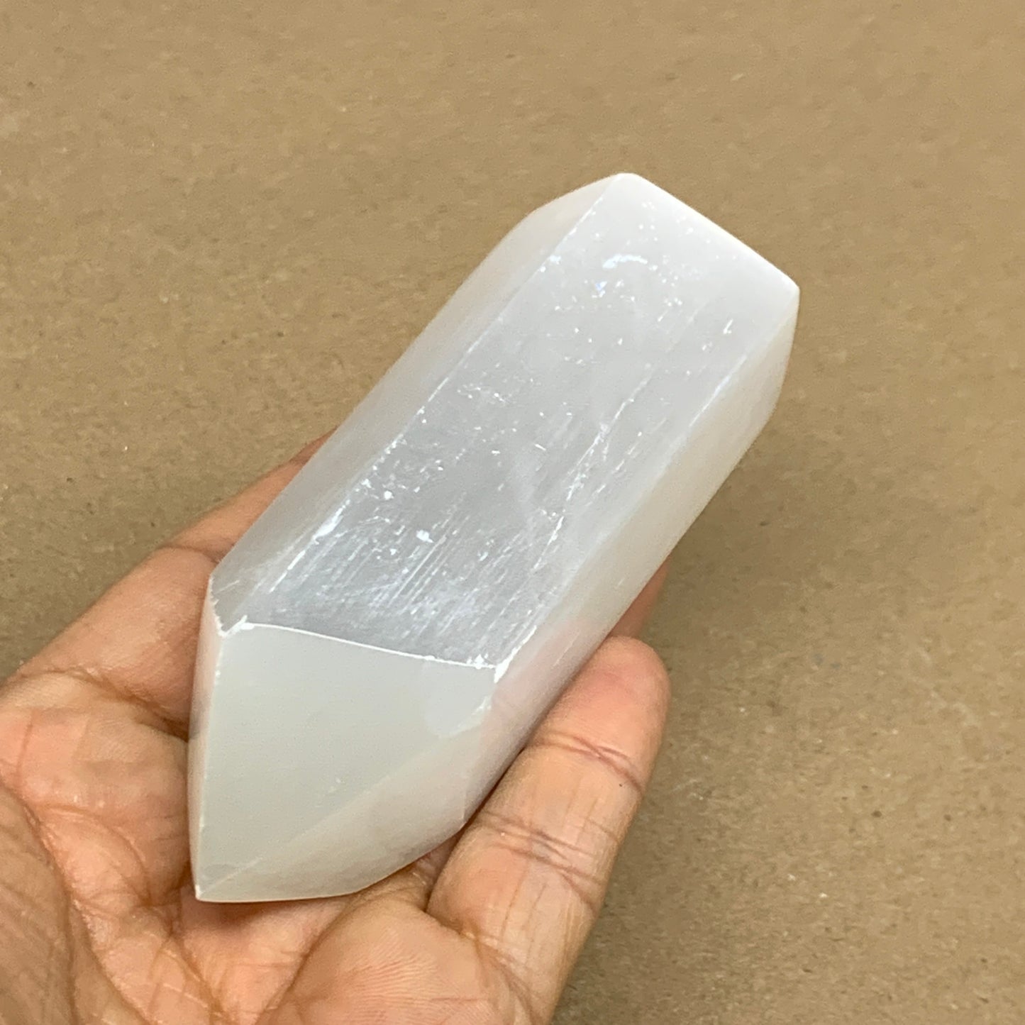 186g, 3.8"x1.5", Selenite (Satin Spar) Crystal Tower Point, B36029