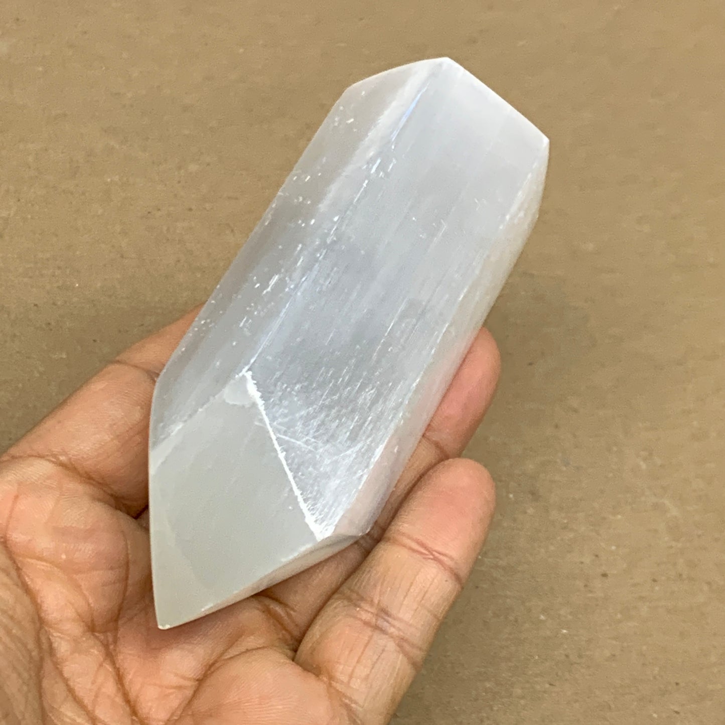 186g, 3.8"x1.5", Selenite (Satin Spar) Crystal Tower Point, B36029