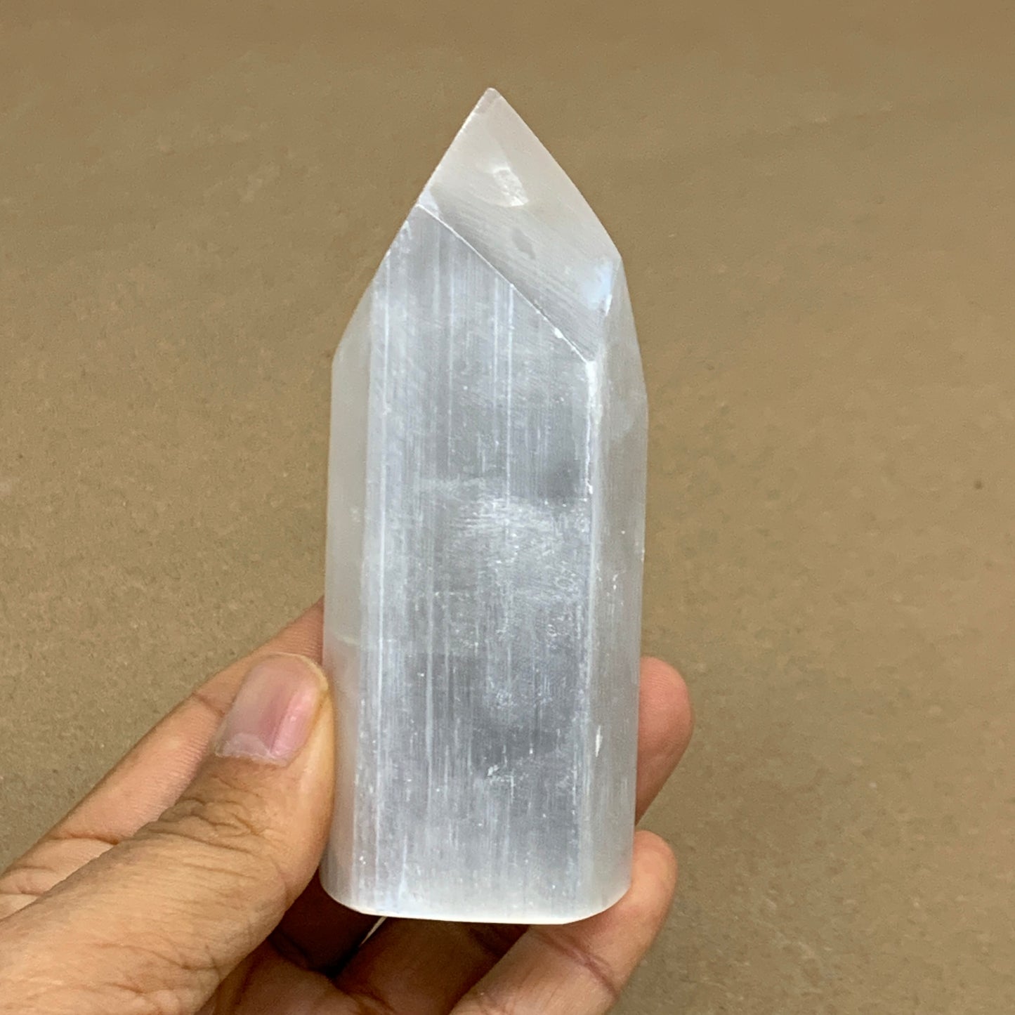 198g, 4"x1.6", Selenite (Satin Spar) Crystal Tower Point, B36031