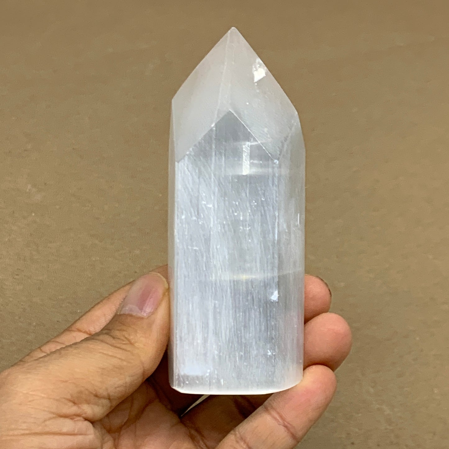 198g, 4"x1.6", Selenite (Satin Spar) Crystal Tower Point, B36031